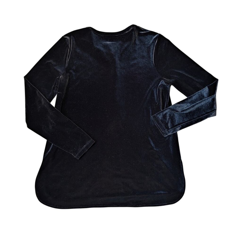 Lauren Ralph Lauren Velvet Top Women PL Black Henley Popover Long Sleeve Blouse